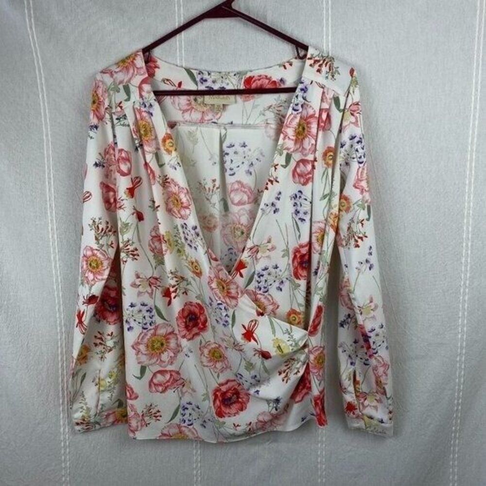 ModCloth White Pink Floral Faux Wrap Button Up Shirt Size XS